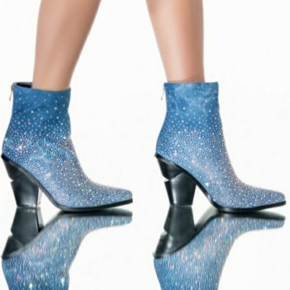 NIB Denim Rhinestone Boots - Picture 4 of 6